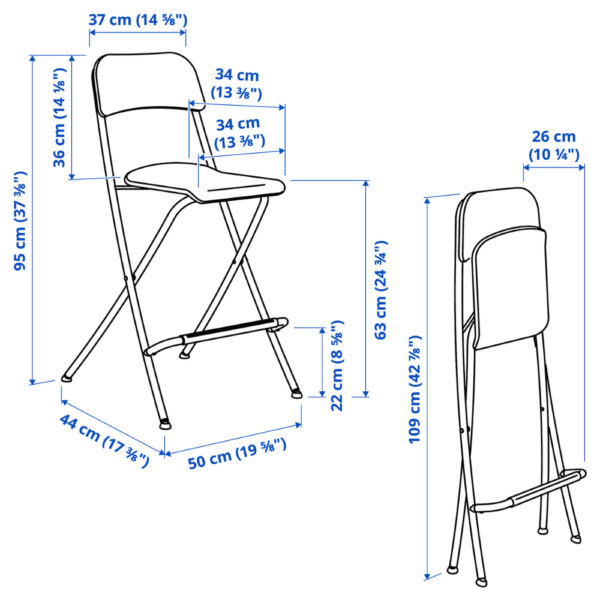 Sulankstomoji baro kėdė juoda/63 cm